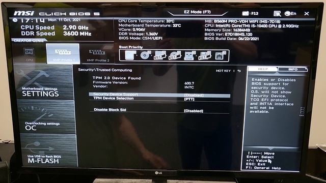 Enabling TPM 2.0 support on an MSI B560 Motherboard смотреть онлайн