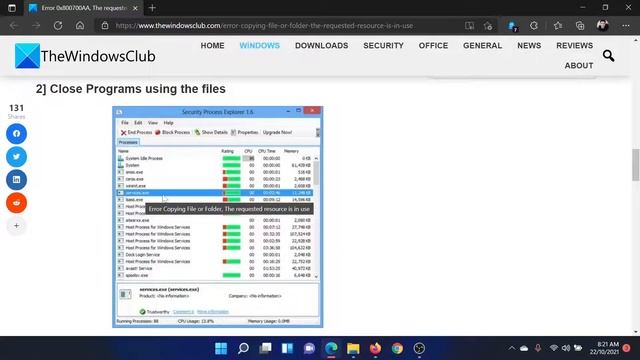 Error 0x800700AA, The requested resource is in use when copying file or folder смотреть онлайн