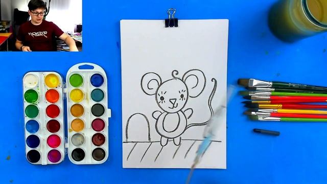 Рисуем МЫШКУ или хотячка красками - раскраска с РыбаКит смотреть онлайн