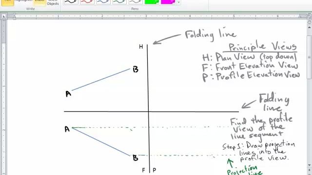 Descriptive Geometry 1 Monge's Procedure to find a line segment in a principle view смотреть онлайн