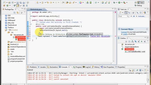 Android Java Eclipse Toast Bildschirmmeldung смотреть онлайн