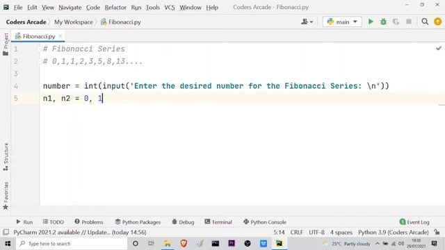 Fibonacci Series in Python. смотреть онлайн