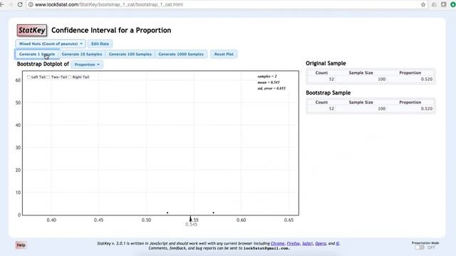 Example: Bootstrap Dist. Proportion Peanuts using StatKey смотреть онлайн
