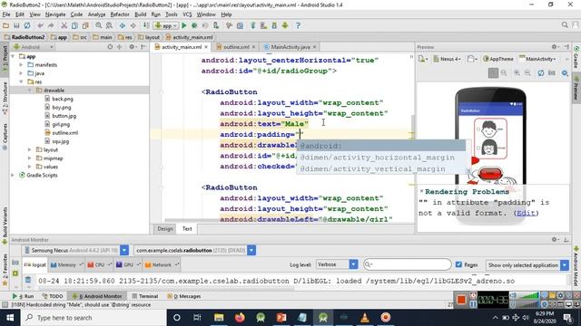 Vertical or Horizontal alignment of Radio button with background color in Android Studio смотреть онлайн
