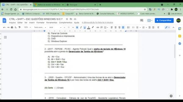 Ctrl + Shift + Esc questões de concurso público Windows 10 e Windows 7