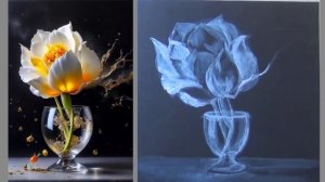 Рисуем акрилом “Цветок в фужере” Рисуем белым по черному .#акриловаяживопись