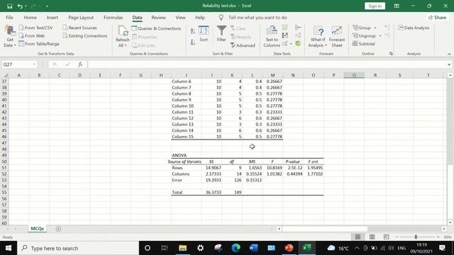 Cronbach's alpha in Excel Reliability test for multiple choice questions MCQs exam ANOVA Table смотреть онлайн