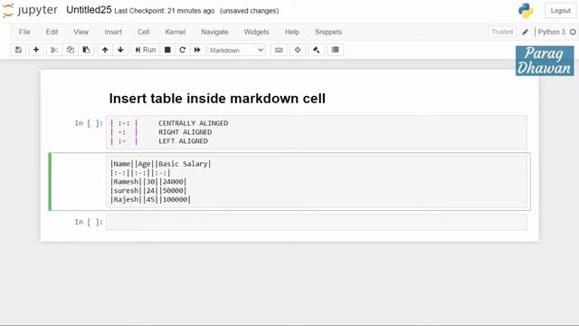 How to change the alignment of table inserted using Markdown cell - Jupyter Notebook смотреть онлайн