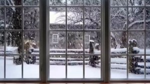 Cozy Winter Ambience | Winter Window Snow Scene Snow and Fireplace - ASMR