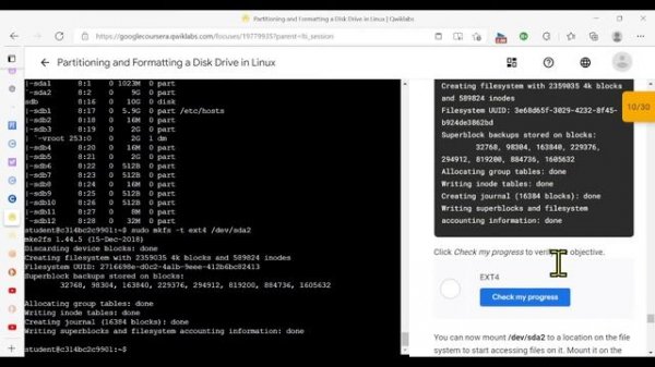Coursera - Formatting a Disk Drive in Linux