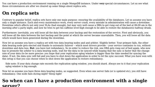 DevOps & SysAdmins: mongodb, does one \*need\* a replica set for a minimal production db? смотреть онлайн
