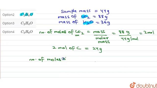 44g of a sample of a compound on complete combustion gives `88g, CO_(2) and 36"g of "H_(2)O` . смотреть онлайн