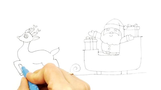 Рисунок на Новый год 2020 - 2021. Как нарисовать Деда мороза с Оленем на ночном звездном небе. #349 смотреть онлайн