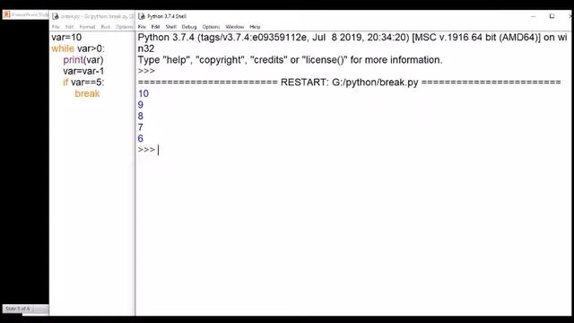 python break and continue statement смотреть онлайн