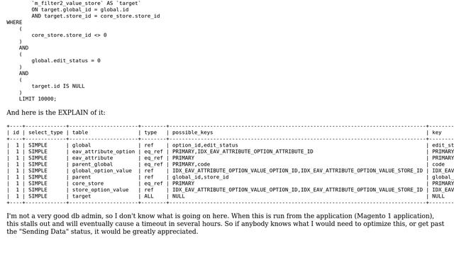 Databases: MySQL select query stuck "Sending Data" смотреть онлайн
