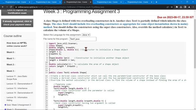 NPTEL Programming In Java WEEK3 Programming Assignment Solutions | Swayam July 2023 | IIT Kharagpur смотреть онлайн