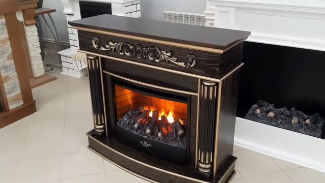 Камин Элизабет Панорама (венге с золотой патиной) Габариты (ШxВxГ)1100x1000x400 мм смотреть онлайн