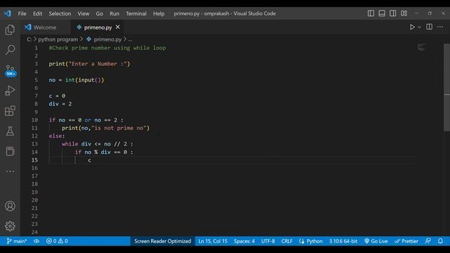 Check prime number using while loop | simple logic | python program смотреть онлайн