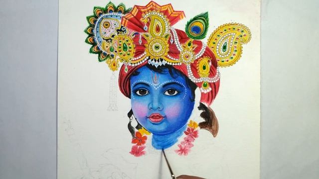 Drawing Lord Krishna | Krishna Drawing with Poster Color | Easy little krishna sketch painting смотреть онлайн