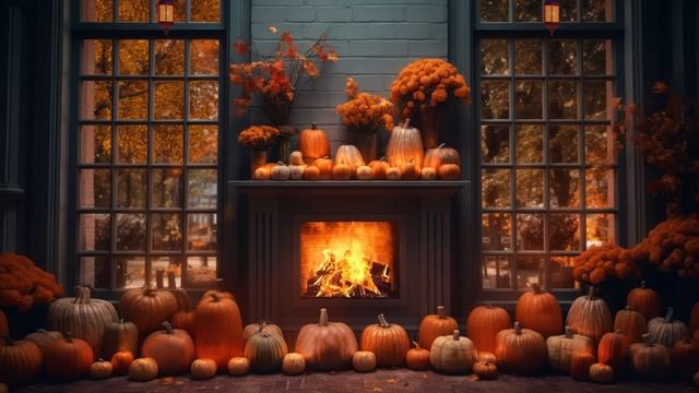 Cozy Fireplace Ambience With Crackling Fireplace Sounds, Autumn Pumpkin Hearth