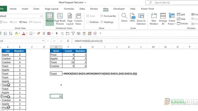 How To Find The Most Frequent Text Item In Excel