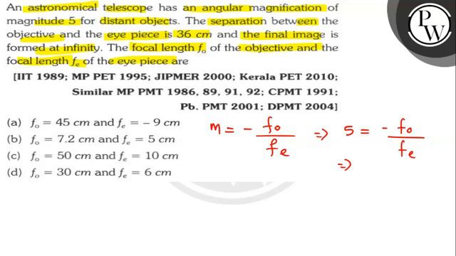 An astronomical telescope has an angular magnification of magnitude 5 for distant objects. The se.. смотреть онлайн