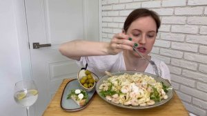 МУКБАНГ ПАСТА С СЛИВКАМИ И КРЕВЕТКАМИ БРУСКЕТТА с авокадо  и рукколой MUKBANG PASTA food ru