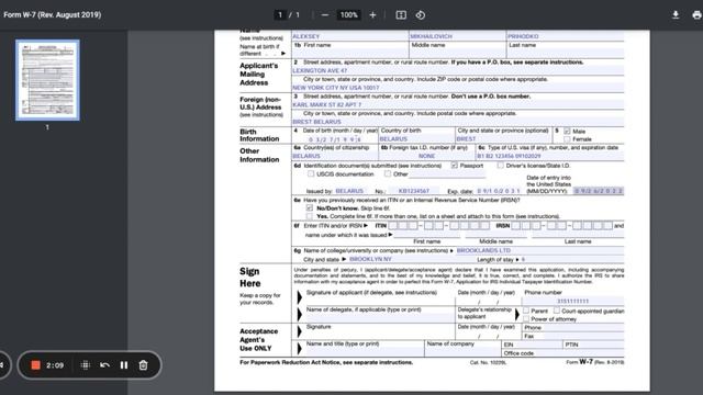 Как получить ITIN (individual taxpayer identification number) в США. Заполнение формы W-7 смотреть онлайн