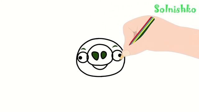 Как нарисовать свинку. How To Draw The King Pig From Angry Birds. Свинка зеленая с короной. смотреть онлайн