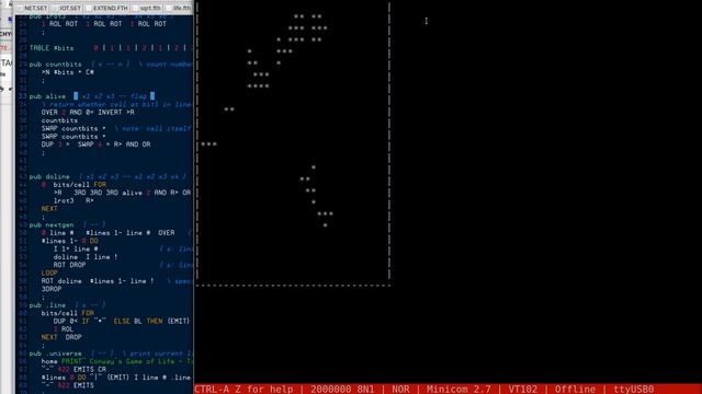 Conway's Game of Life - running in Tachyon Forth serial terminal at 2M baud смотреть онлайн