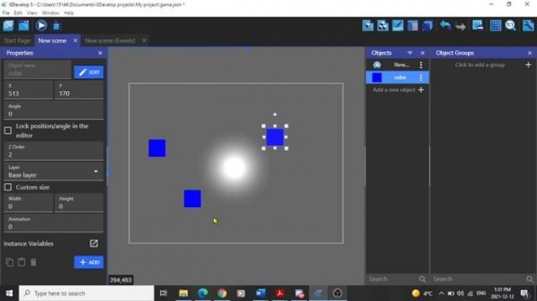 как сделать свет и тень от объектов в GDevelop