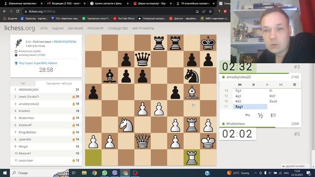 Тематический онлайн турнир по шахматам, 3+0. Швейцарка , 2-е место! смотреть онлайн