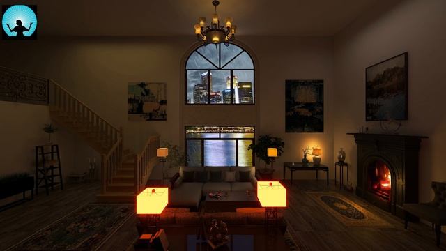 Rain On The Window - Cozy Cabin Ambience With Rain & Crackling Fireplace & Smooth Piano Music