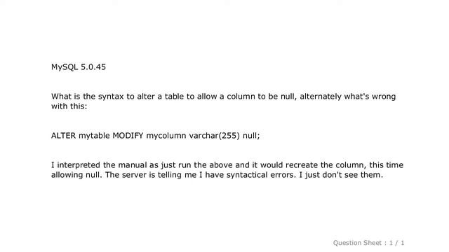 MySQL : How do I modify a MySQL column to allow NULL? смотреть онлайн