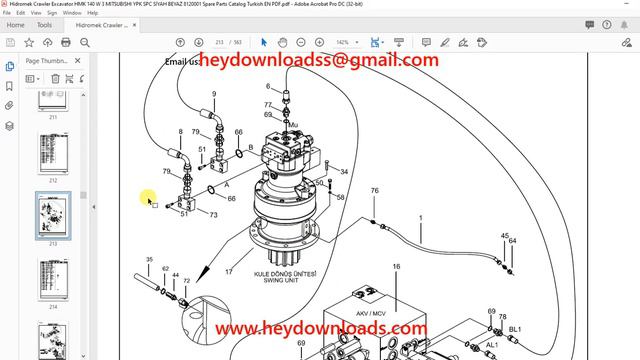 Hidromek HMK 140 W-3 Crawler Excavator Mitsubishi 8120001 Parts Catalog Manual H207303000 смотреть онлайн