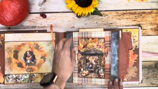 Gold Autumn mini album presentation, scrapbooking, pop up, handmade, Alchemy of art смотреть онлайн