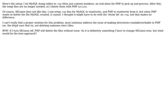 SELinux: how to allow httpd to delete temp files from MySQL? смотреть онлайн