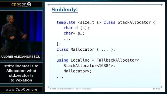 CppCon 2015: Andrei Alexandrescu “std::allocator...” смотреть онлайн
