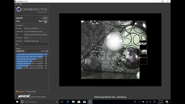 Intel Core I5-6300U @ 2.5GHz Cinebench R15 Test
