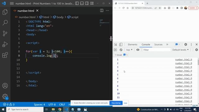 Print Numbers 1 to 100 using For Loop | JavaScript Tutorials in Hindi | JS Interview Question #2 смотреть онлайн