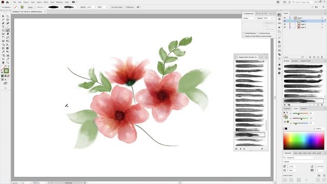 How I draw Flowers with Vector Watercolor Brushes in Adobe Illustrator смотреть онлайн
