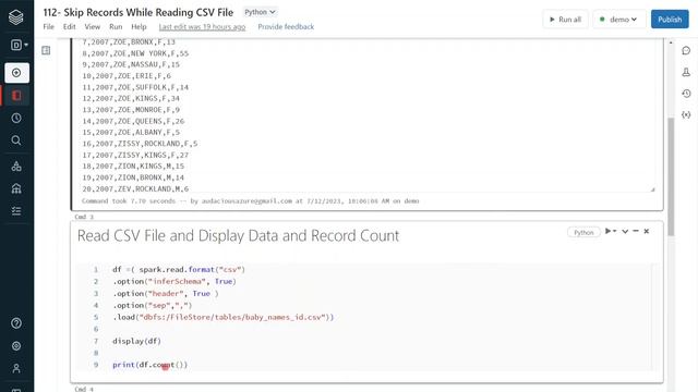 112. Databricks | Pyspark| Spark Reader: Skip First N Records While Reading CSV File смотреть онлайн
