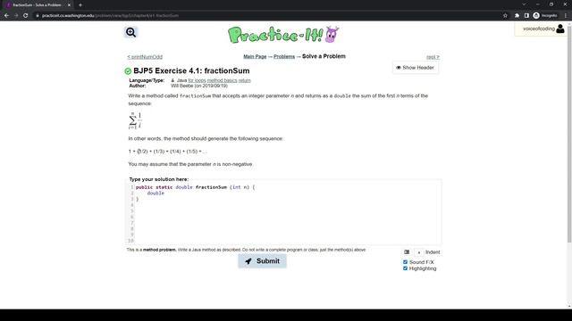 Exercise 4.1 (fractionSum) Java Tutorial || Practice-It смотреть онлайн