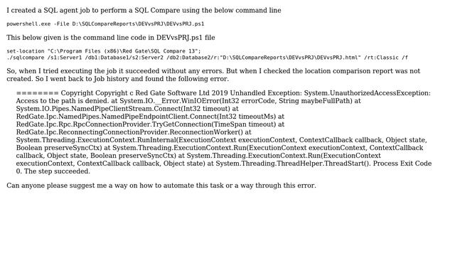 Red gate SQL Compare error while running using SQL Agent Job смотреть онлайн