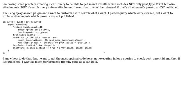 Wordpress: SQL: Search query to get attachments only of those parents which are published смотреть онлайн