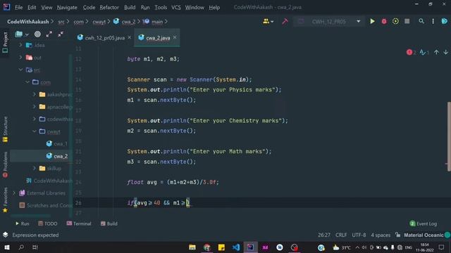 Java program to find out whether a student is pass or fail | code with aakash смотреть онлайн