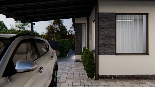 Визуализация 1 этажного дома с террасой и бассейном . Дом 14.1*17.8 смотреть онлайн