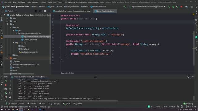 Simple Kafka Producer example | Spring Boot | Spring Kafka смотреть онлайн