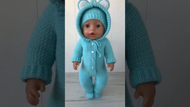 Crochet jumpsuit for baby born doll. Вязаный комплект с комбинезоном для куклы baby born. смотреть онлайн
