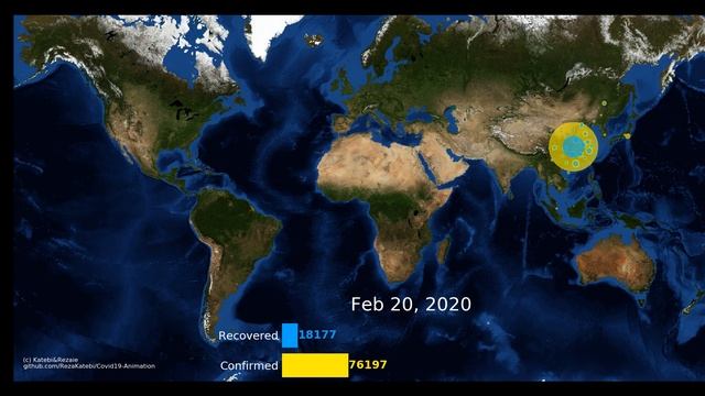 Corona Virus spread visualization using Python and Cartopy in blue marble theme смотреть онлайн